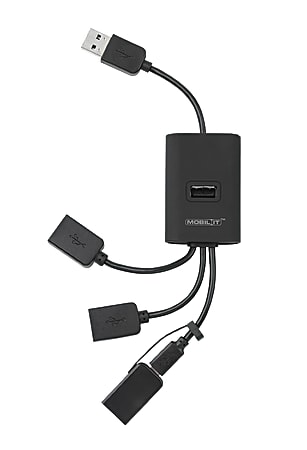 Ativa® Mobil-IT 4-Port USB 2.0 Hub With Mini USB Adapter, Black