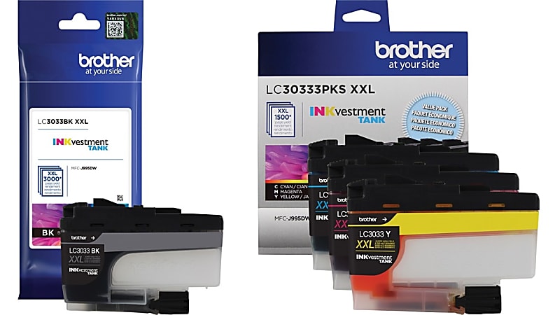 Brother LC3033 INKvestment Black; Cyan; Magenta; Yellow Super-High-Yield Ink Tanks, Pack Of 4, LC3033SET-OD
