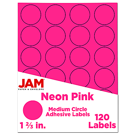 JAM Paper® Circle Labels, 1-5/8", Neon Pink, 24
