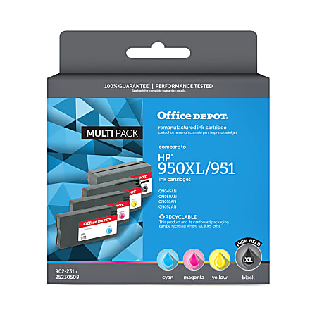 Office Depot® Brand Remanufactured High-Yield Black And Cyan, Magenta, Yellow Ink Cartridge Replacement For HP 950XL, HP 951, Pack Of 4, ODHP950XLK951CMY