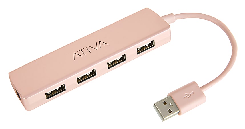 Ativa® 4-port 480Mbps USB 2.0 Hub, Rose Gold, UH-118RG