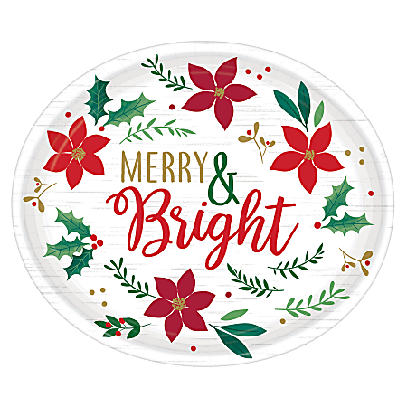 Amscan Christmas Wishes Oval Plates, 12" x 10", White, 8 Plates Per Pack, Case Of 3 Packs