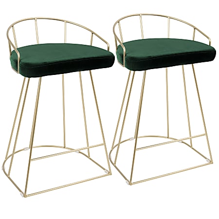 LumiSource Canary Counter Stools, Gold/Green, Set Of 2 Stools