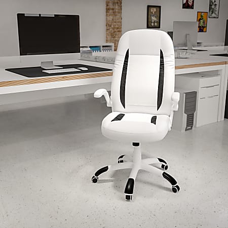 Flash Furniture Ergonomic Bonded LeatherSoft™ High-Back Swivel Chair, White/Black