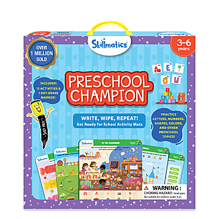 Skillmatics Educational Write And Wipe Activity Mats, Preschool Champion, Pack Of 6 Mats