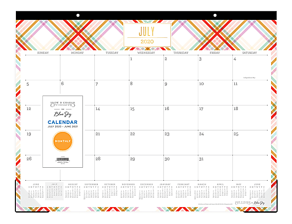 Blue Sky™ Snow & Graham Madras Monthly Desk Pad Calendar, 22" x 17", July 2020 To June 2021, 120918