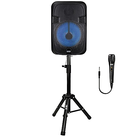 QFX 12-In. 21-Watt True Wireless Stereo Bluetooth Rechargeable Speaker with Wired Microphone & Stand, Black, PBX-1206SM