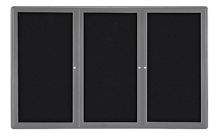 Ghent Ovation 3-Door Bulletin Board, Fabric, 48" x 72", Black, Gray Aluminum Frame