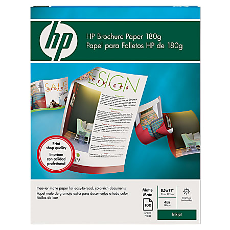 HP Brochure And Flyer Paper, Matte, 8 1/2" x 11", 48 Lb, Pack Of 100 Sheets