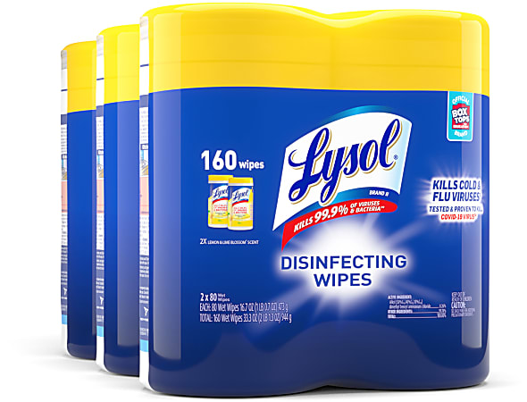 Lysol® Disinfecting Wipes, Lemon Lime Scent, 80 Wipes Per Canister, Carton Of 6 Canisters