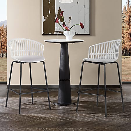 Glamour Home Basia Plastic Counter Height Stools With Back, Gray, Set Of 2 Stools