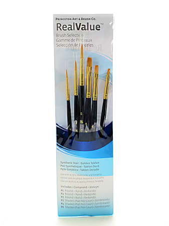 Princeton Real Value Paint Brush Set Series 9137, Round Bristle, Synthetic, Blue, Set Of 6