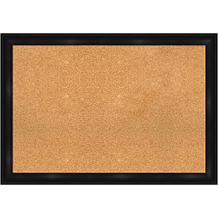 Amanti Art Rectangular Non-Magnetic Cork Bulletin Board, Natural, 40” x 28”, Grand Black Narrow Plastic Frame