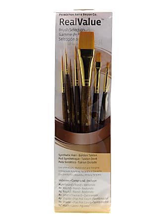 Princeton Real Value Short-Handled Brush Set Series 9141, Assorted Sizes, Synthetic, Brown, Set of 7