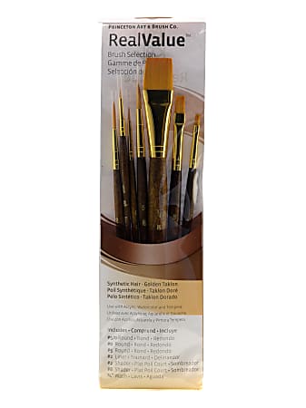 Princeton Real Value Short-Handled Brush Set Series 9141, Assorted Sizes, Assorted Bristles, Synthetic, Dark Brown, Set of 7