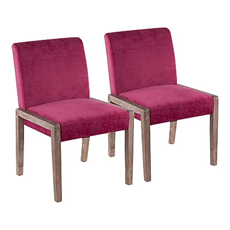 LumiSource Carmen Contemporary Dining Chairs, White Washed/Crushed Hot Pink Velvet, Set Of 2 Chairs