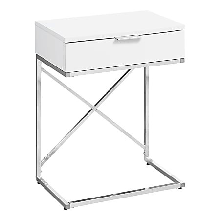 Monarch Specialties Accent End Table, Rectangular, Glossy White/Chrome