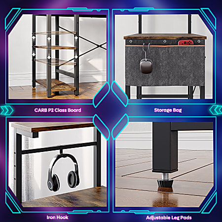 Bestier RGB Gaming Desk With Storage Shelf Side Pocket 45 W Rustic ...