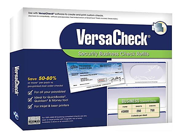 VersaCheck® Security Form 3000 Business Standard Check Refills, Blue Prestige, Pack Of 250 Sheets