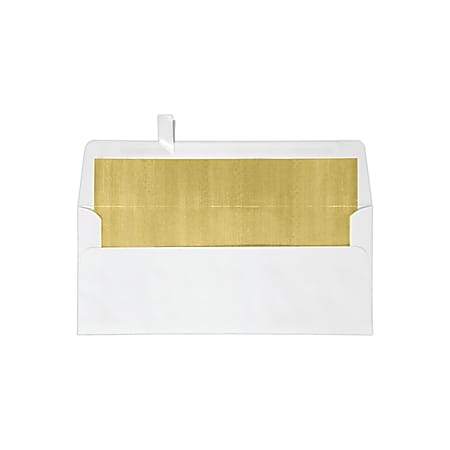 LUX #10 Foil-Lined Square-Flap Envelopes, Gummed Seal, White/Gold, Pack Of 1,000