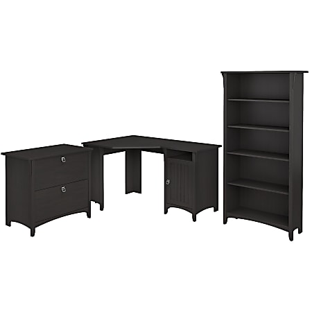 Bush Business Furniture Salinas 55"W Corner Desk With Lateral File Cabinet And 5 Shelf Bookcase, Vintage Black, Standard Delivery