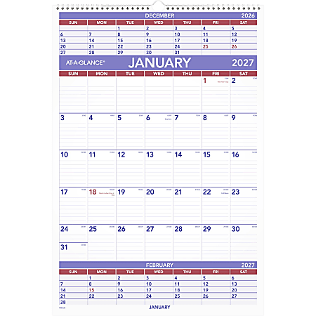 AT-A-GLANCE® 2027 Three Month Wall Calendar, Large, 15 1/2" x 22 3/4"
