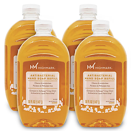 Highmark&reg; Antibacterial Liquid Hand Soap, Clean Scent, 50 Oz Refill Bottle, Orange, Case Of 4 Bottles