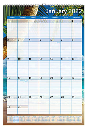 Office Depot® Brand Monthly Wall Calendar, 22" x 15", Paradise, January To December 2022