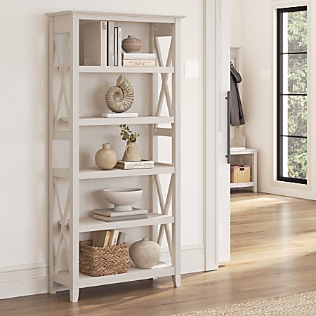 Bush Business Furniture Key West 66"H 5-Shelf Bookcase, Linen White Oak, Standard Delivery