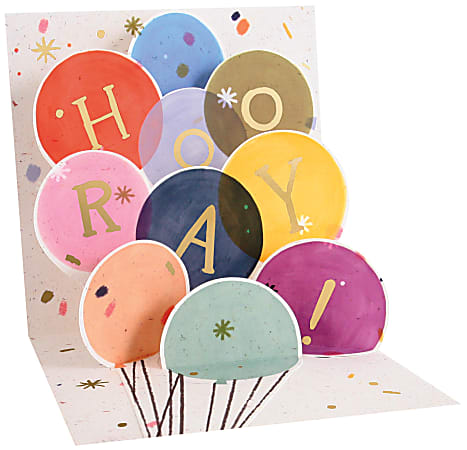 Up With Paper Summer Pop-Up Greeting Card With Envelope, Half Fold, 5-1/4" x 5-1/4", Balloons Hooray