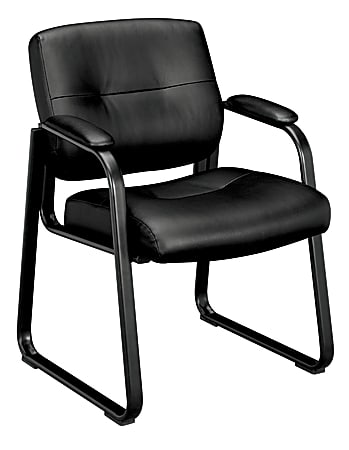 basyx by HON® HVL693 Sled Base Leather Guest Chair With Arms, Black