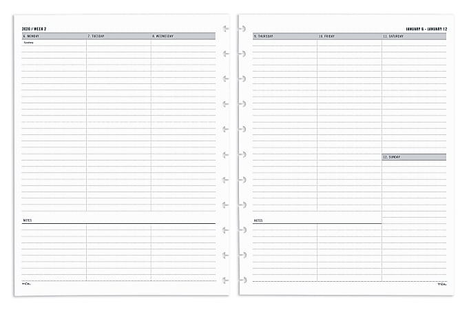 TUL® Discbound Weekly/Monthly Refill Pages, Letter Size, January to December 2020