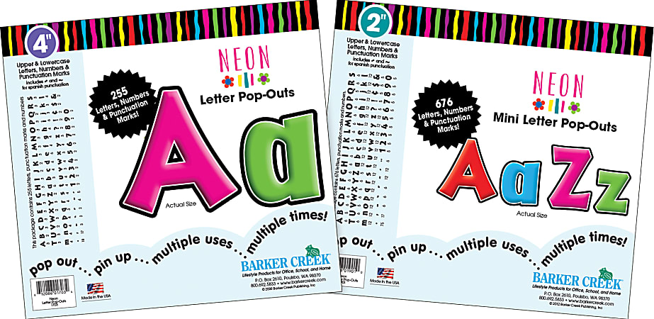 Barker Creek Letter Pop-Outs Sets, Neon, Pack Of