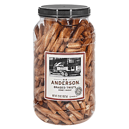 H.K. Anderson Anderson Pretzels, Honey Wheat Braided Pretzels, 23 Oz Tub