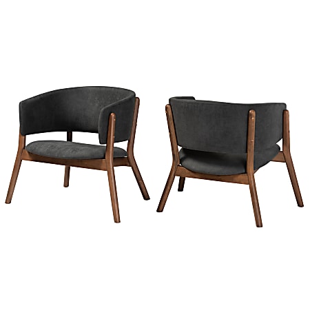 Baxton Studio Baron Living Room Accent Chairs, Dark Gray/Walnut, Set Of 2 Chairs