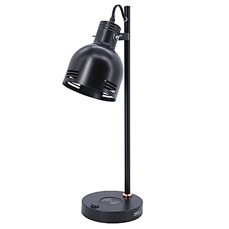 Realspace™ Brevins LED Desk Lamp With Wireless Charger And USB Port, 20-1/2"H, Black