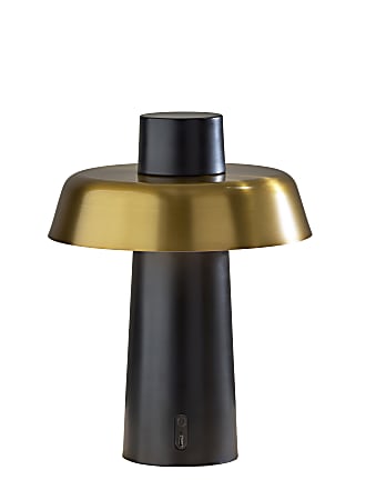 Adesso ADS360 Pirlo LED Cordless Table Lamp, Black with Antique Brass Sahde