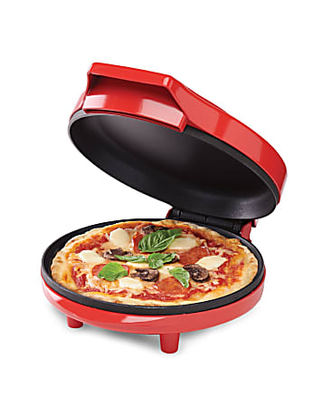 Betty Crocker 8" Travel Pizza Maker Plus Indoor Electric Grill With Insulated Travel Bag, 2-3/4”H x 10”W x 8”D, Red