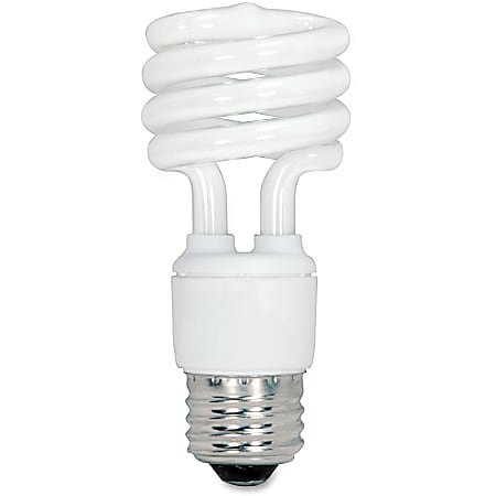 Satco 13-watt Fluorescent T2 Spiral CFL Bulb - 13 W - 60 W Incandescent Equivalent Wattage - 120 V AC - 900 lm - Spiral - T2 Size - White Light Color - E26 Base - 12000 Hour - 4400.3°F (2426.8°C) Color Temperature
