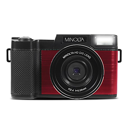 Minolta MND30 30-Megapixel/2.7K Quad HD 4x Zoom Camera With Digital Lens, Red