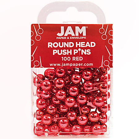 JAM Paper® Colorful Push Pins, 1/2", Red, Pack Of 100 Push Pins