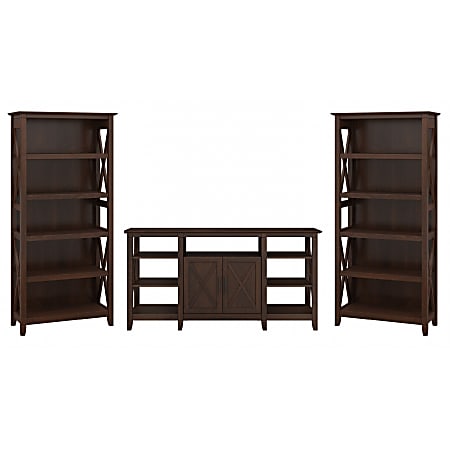 Bush furniture key west tall tv stand with set of 2 hot sale bookcases