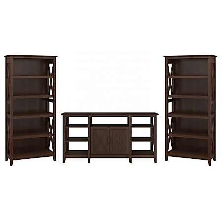 Bush® Furniture Key West Tall TV Stand With Set Of 2 Bookcases, Bing Cherry, Standard Delivery