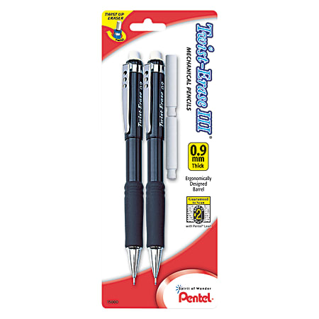 Pentel Twist Erase III Mechanical Pencils 0.9mm 2 Lead Assorted Barrel  Colors Pack Of 2 - Office Depot