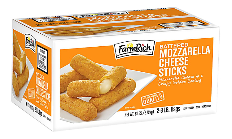 Farm Rich Breaded Mozzarella Sticks, 3-Lb Bag, Box Of 2 Bags