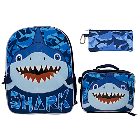 Accessory Innovations Shark Bite 3 Piece Backpack Set Blue Office Depot