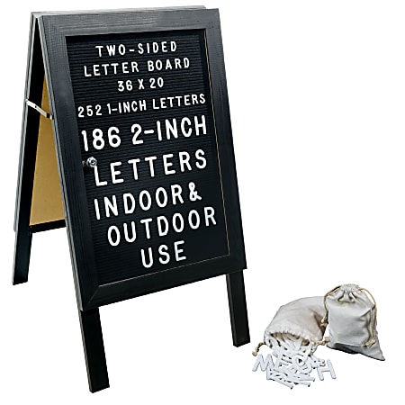 Excello Double-Sided A-Frame Indoor/Outdoor Felt Letter Board, 36”H x 20”W x 4-1/2”D, Black