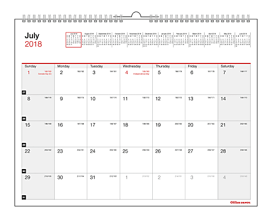 Office Depot® Brand Monthly Academic Wall Calendar, 8 1/2" x 11", 30% Recycled, July 2018 to June 2019