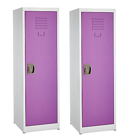 Alpine Kids’ 1-Tier Steel Lockers, 48”H x 15”W x 15”D, Purple, Set Of 2 Lockers