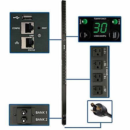 Tripp Lite 2.9kW Single-Phase Switched PDU with LX Platform Interface, 120V Outlets (24 5-15/20R), 10 ft. Cord w/L - PDUMV30NETLX